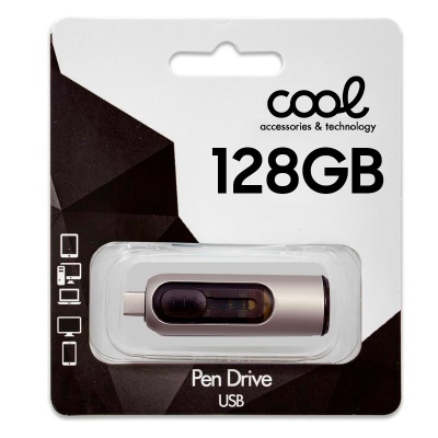 Pen drive USB 128GB em embalagem branca e preta