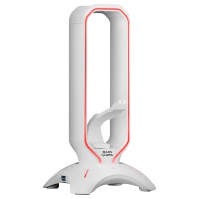 Suporte para headphones Mars Gaming branco com luz LED vermelha