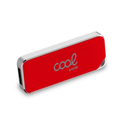 Pen USB vermelho com 64GB e acabamento metálico prateado