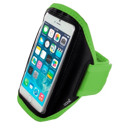 Suporte para braço verde e preto para telemóvel com ecrã de iPhone
