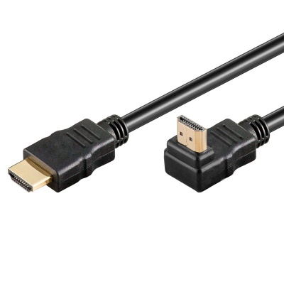 Cabo HDMI preto com conectores padrão e ângulo de 90 graus