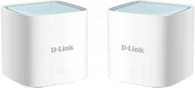 Dois dispositivos eletrónicos D-Link brancos com topo azul claro
