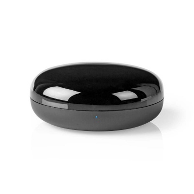 Estojo oval para auriculares preto brilhante com base cinzenta e LED azul
