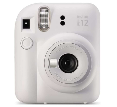 Câmara instantânea branca Fujifilm Instax Mini 12 com lente e flash
