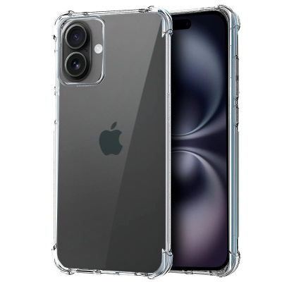 Smartphone Apple cinza com capa transparente de proteção