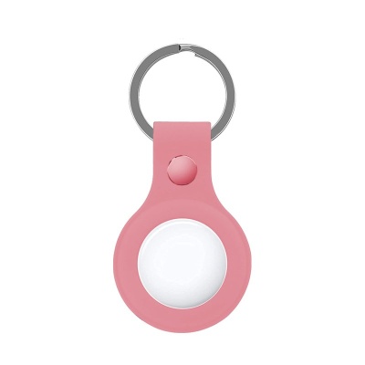 Porta-chaves rosa com suporte de silicone e anel metálico com dispositivo branco
