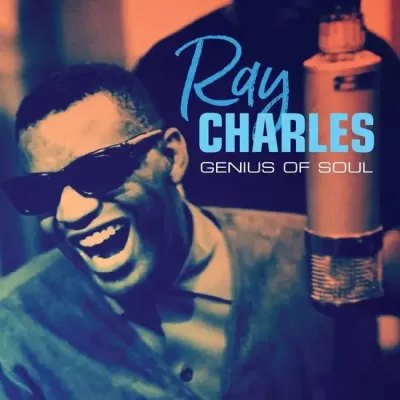 Capa de álbum de Ray Charles com microfone e texto GENIUS OF SOUL