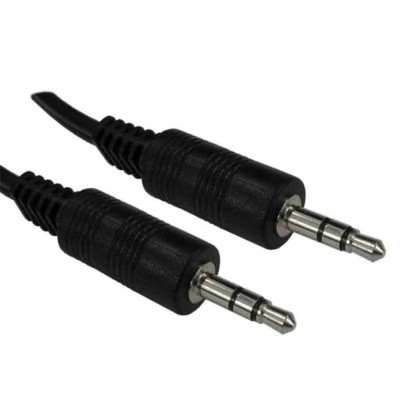 Cabo de áudio com conectores jack 3,5 mm pretos e metal prateado