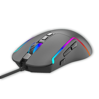 Rato de computador cinzento com iluminação RGB e botões laterais