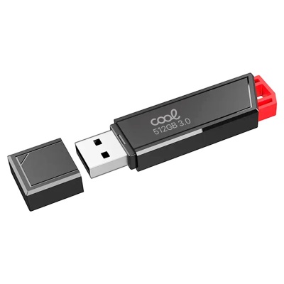 Pen USB preto e vermelho de 512GB com tampa removível
