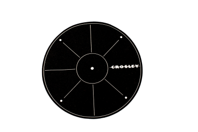 Disco de vinil preto com texto 'CROSLEY' branco