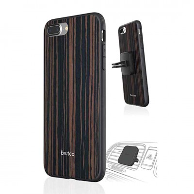 Capa para smartphone Evtetec com padrão madeira escura e suporte para carro