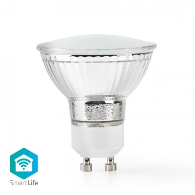 Lâmpada LED SmartLife prata e transparente com base GU10 e símbolo SmartLife
