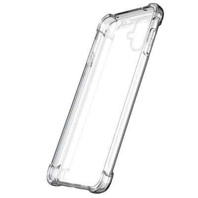 Capa transparente para smartphone com bordas reforçadas sobre fundo branco