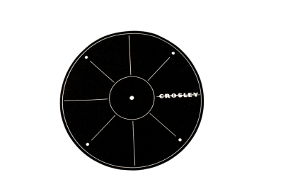 Disco preto redondo com texto CROSLEY