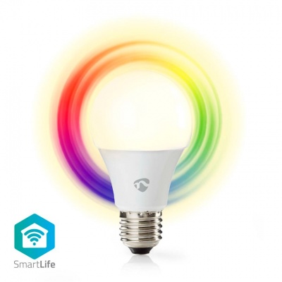 Lâmpada LED com anel colorido e logótipo SmartLife azul