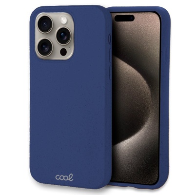 Capa protetora azul para smartphone com tripla câmara e inscrição 'cool'