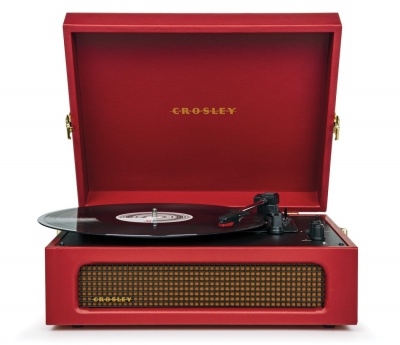 Toca-discos Crosley vermelho aberto com vinil preto