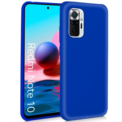 Smartphone Redmi Note 10 com capa protetora azul e ecrã colorido