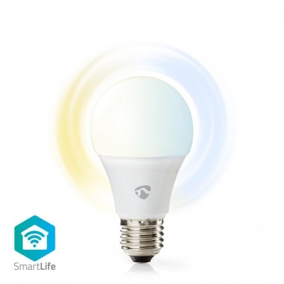 Lâmpada LED branca com base metálica e ícone SmartLife