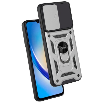 Capa protetora cinzenta e preta para telemóvel com argola central