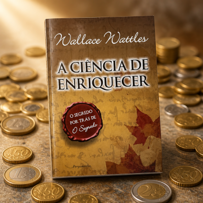 Livro A Ciência de Enriquecer com moedas de euro ao redor.
