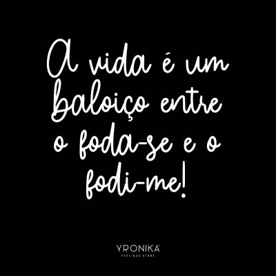 Texto branco sobre fundo preto com frase motivacional e nome da loja YRONIKA.