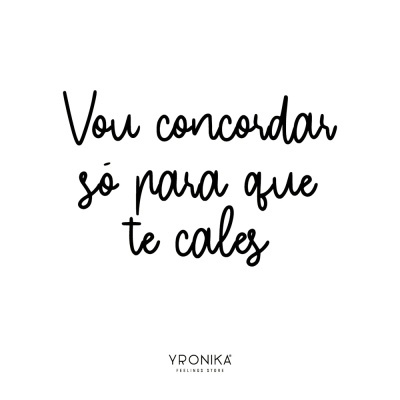 Texto preto em fundo branco com frase e marca YRONIKA FEELING STORE