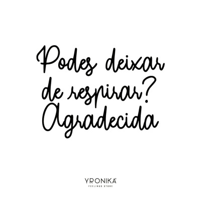 Texto em preto sobre fundo branco com frase e logo Yronika