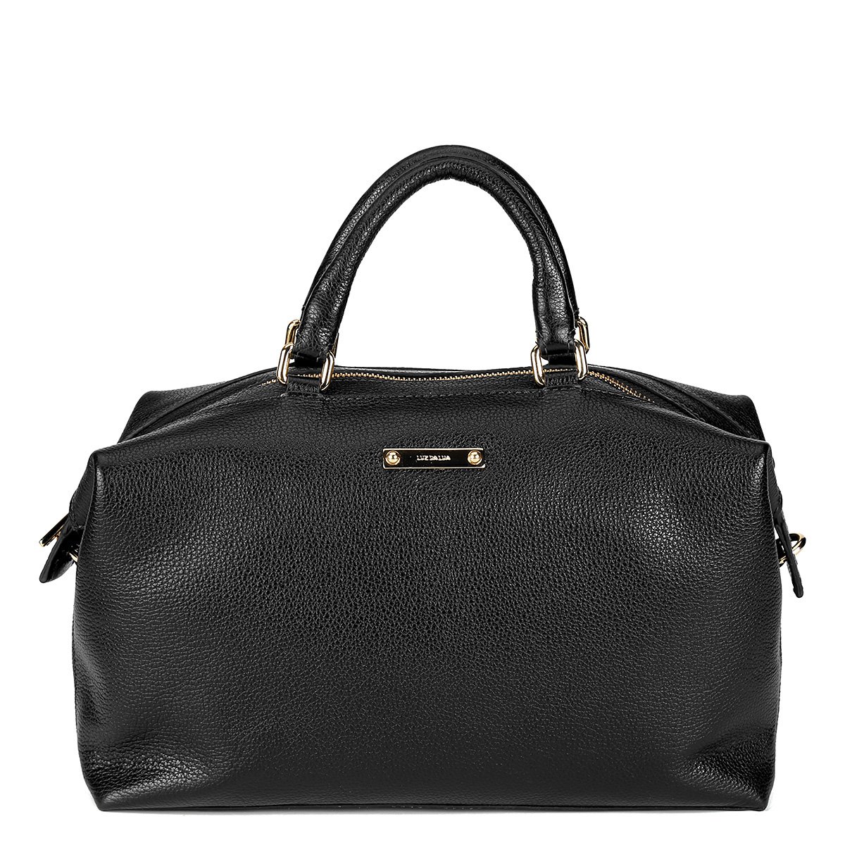 Bolsa Couro Luz da Lua Baú Bicolor Feminina - Preto Mala preta em pele sintética com alças e placa metálica LAVINHA