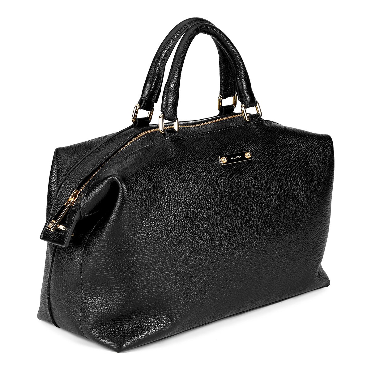 Bolsa Couro Luz da Lua Baú Bicolor Feminina - Preto Mala de mão feminina preta em pele com fecho dourado e alças duplas