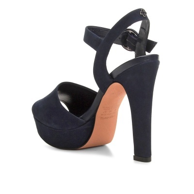 Sandália azul escuro de salto alto com plataforma e correia