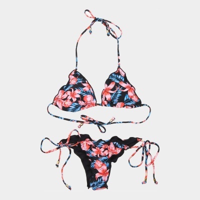 Fato de banho bikini floral de duas peças com alças e laços