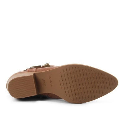 Sola de sapato castanha clara com padrão e texto