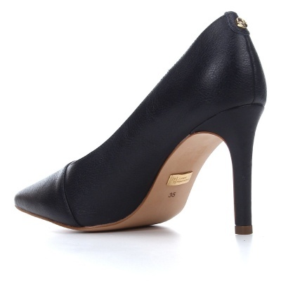 Sapato salto alto preto em pele com sola nude