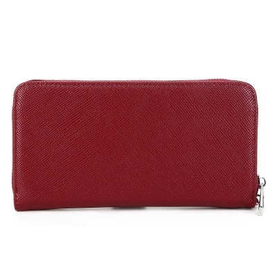 Carteira vermelha em pele com zíper prateado