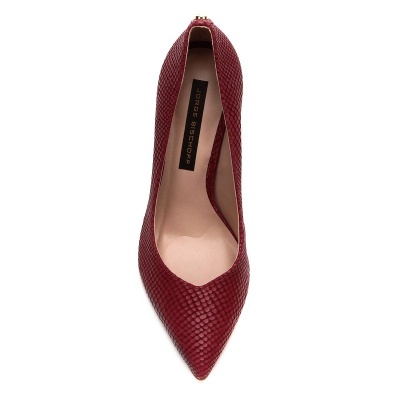 Sapato salto alto feminino bordô com padrão de escamas e bico fino