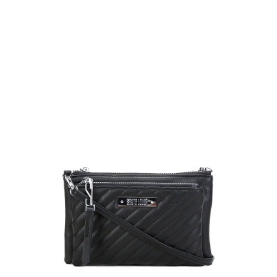 Carteira preta tiracolo matelassê com placa SMILE