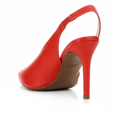 Sapato feminino vermelho de salto alto com tira traseira elástica