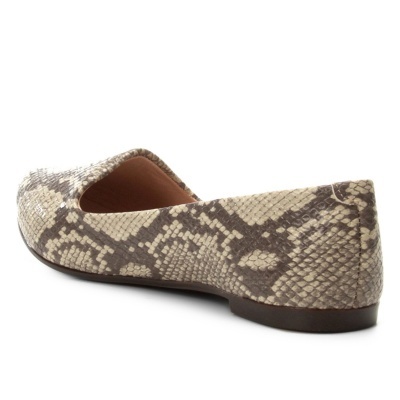 Sapatilha feminina padrão pele de cobra bege e castanho