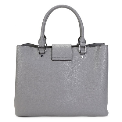 Mala de mão cinza com duas pegas e fecho com aba central
