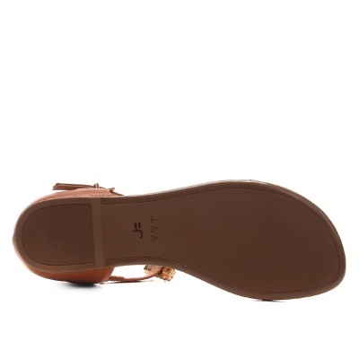 Sola castanha lisa de sandália feminina com tiras em pele castanha