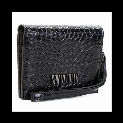 Carteira preta com textura pele de crocodilo e logótipo SANTA LOLLA