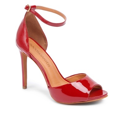 Sandália vermelha de salto alto com tira no tornozelo