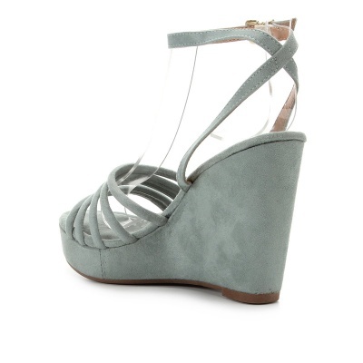 Sandália de cunha verde-água com tiras e fecho de fivela