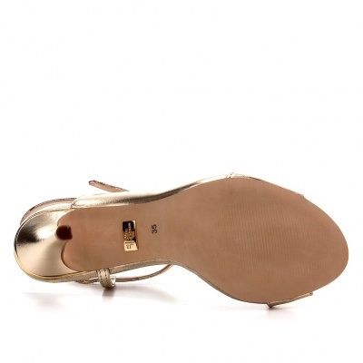 Sola de sandália dourada de salto fino tamanho 35