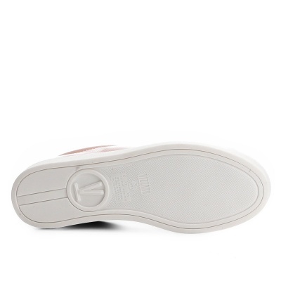 Sola de sapatilha creme com símbolo em forma de V circular