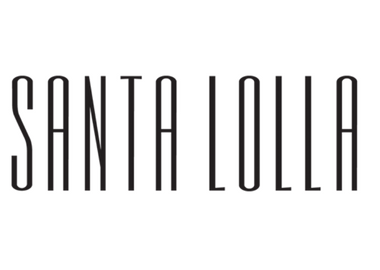 Logotipo SANTA LOLLA em fonte preta alta e fina sobre fundo branco