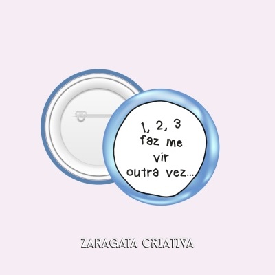 Botão redondo azul com texto em português centralizado