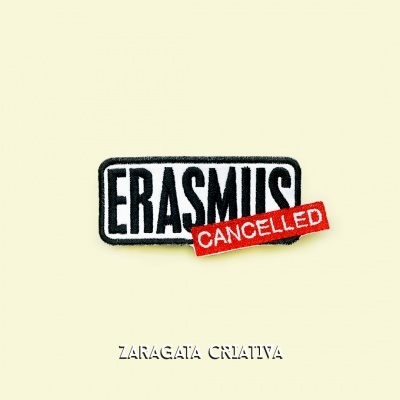 Emblema ERASMUS CANCELLED bordado com fundo amarelo